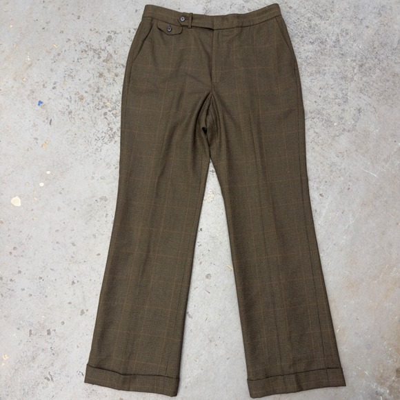 Lauren Ralph Lauren Pants - Lauren Ralph Lauren Brown Glen Plaid Wool Cuffed Trousers Pants Size 12